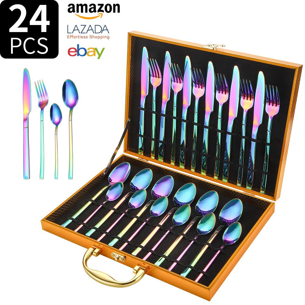 Knight Stainless Steel Tableware Knife and Fork Set 24-piece Set Western Food Knife, Fork and Spoon Gift Box Set
