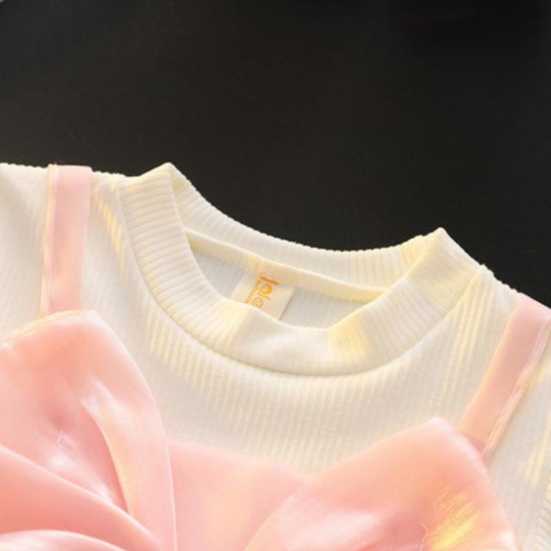 Sukienki dla dziewczynek z kokardką, siateczką, długim rękawem, urocze tęczowe kwiatki, sukienki dla księżniczki, modne sukienki dla niemowląt, wiosna, jesień