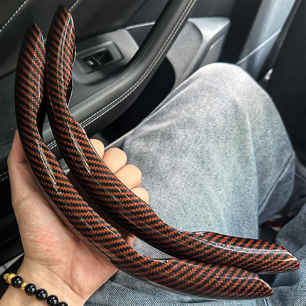 2 Stück Kohlefaser Auto Lenkradbezug Rutschfester Lenkradschutz Staubdicht Waschbar Innenraumzubehör Rund oder D