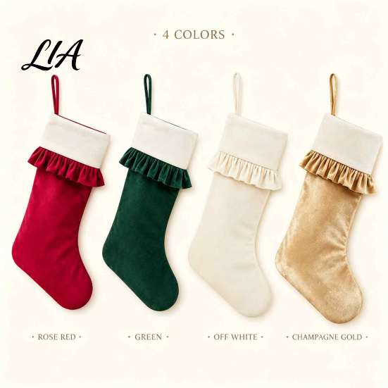 Decorative Xmas Stockings for Home Decor Large Ruffled Cuff Christmas Stockings, Thick Gift Sack with Hanging Elegant Tree Rope, Fireplace Candy