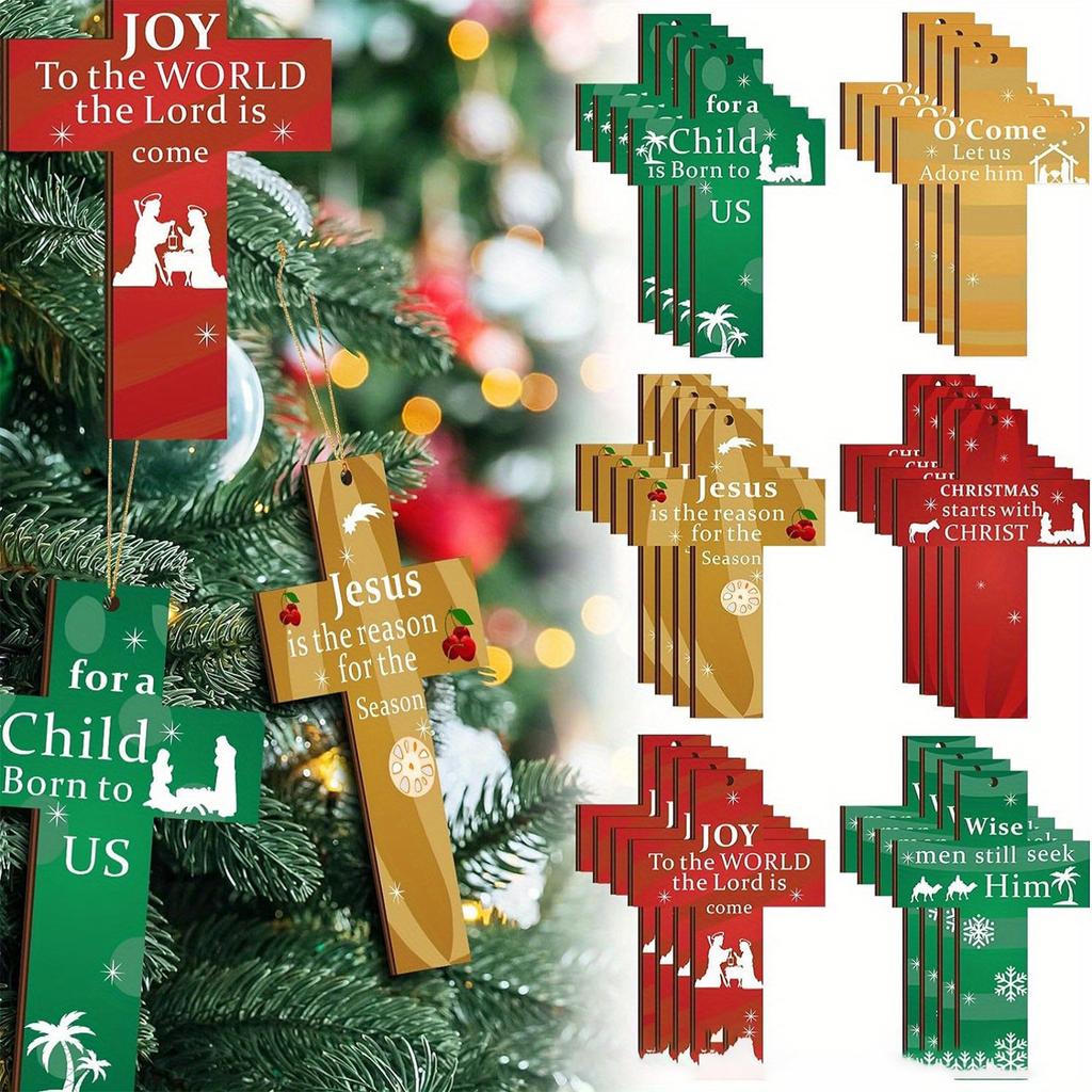 Christmas Cross Wooden Set Gift Decoration Pendant Christmas Tree Fireplace Window Pendant Christmas Pie Regarding Supplies