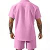 Men's Summer -Color Collared Button-Down Shirt And Shorts Set