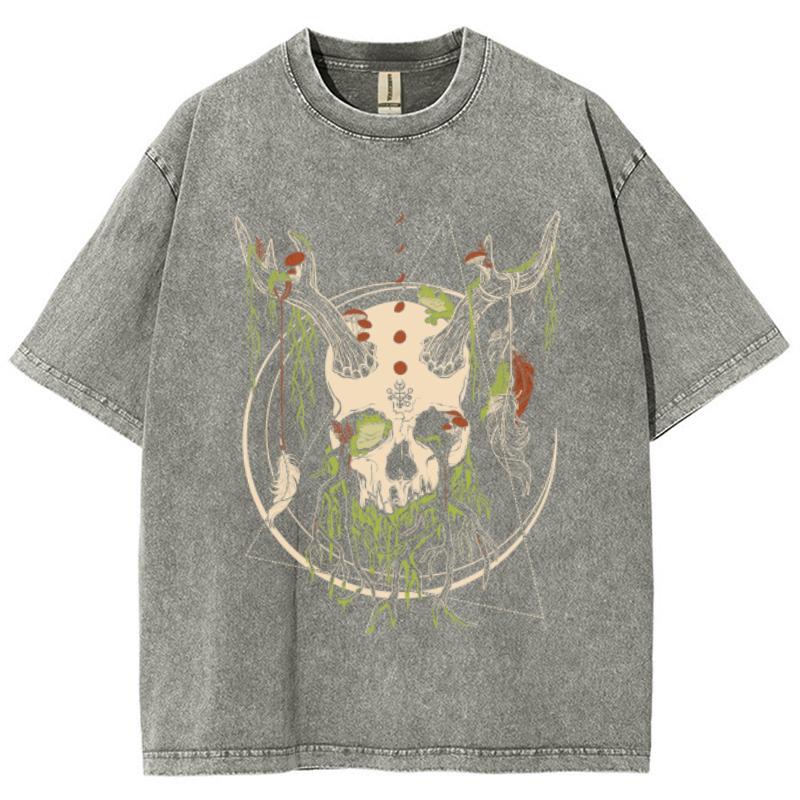 Mehrfarbiges Cartoon-Totenkopf-Print Damen-T-Shirt Mode Street Wash Retro Oversized Kurzarm-Design Top