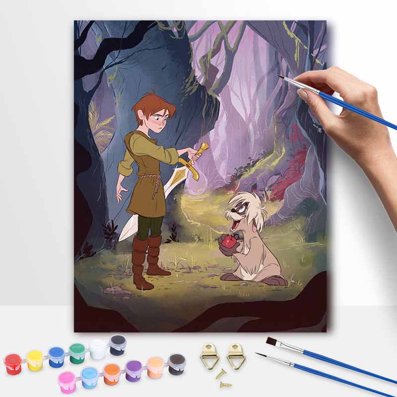 Disney Oil Painting Kit, Robin Hood Archery Scene Hand Painting Canvas DIY Home Decor 20x30cm