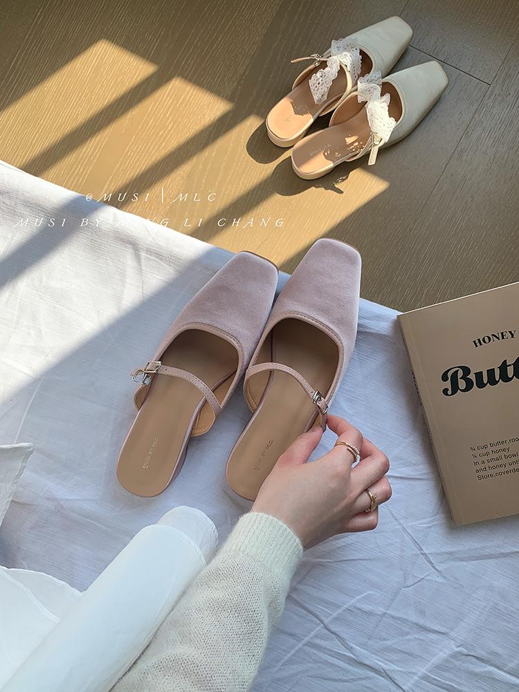 Fashion Summer Flat Sandals Woman 2025 New Square Toe Buckle Strap Breathable Satin Leisure Slingbacks Chic Mules Shoes for Ladies