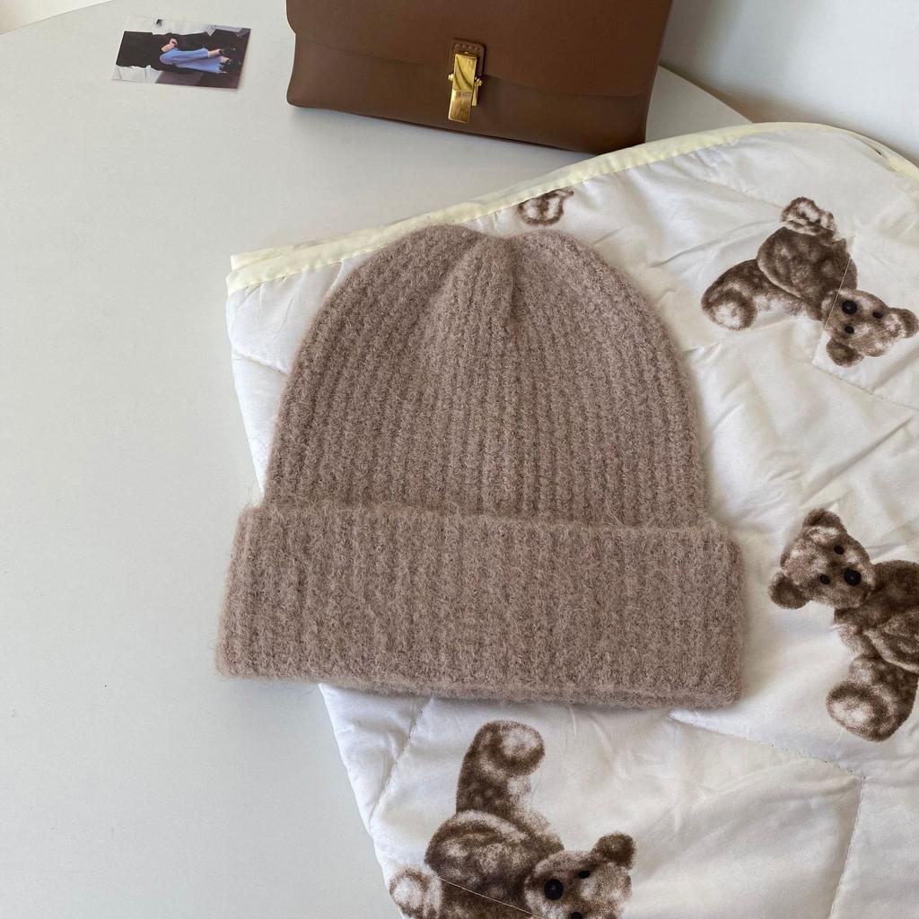 Wool Solid Color Knitted Hat for Women In Autumn and Winter Versatile Big Head Circumference Pile Hat Cold Hat Warm Face Small Wool Hat Men