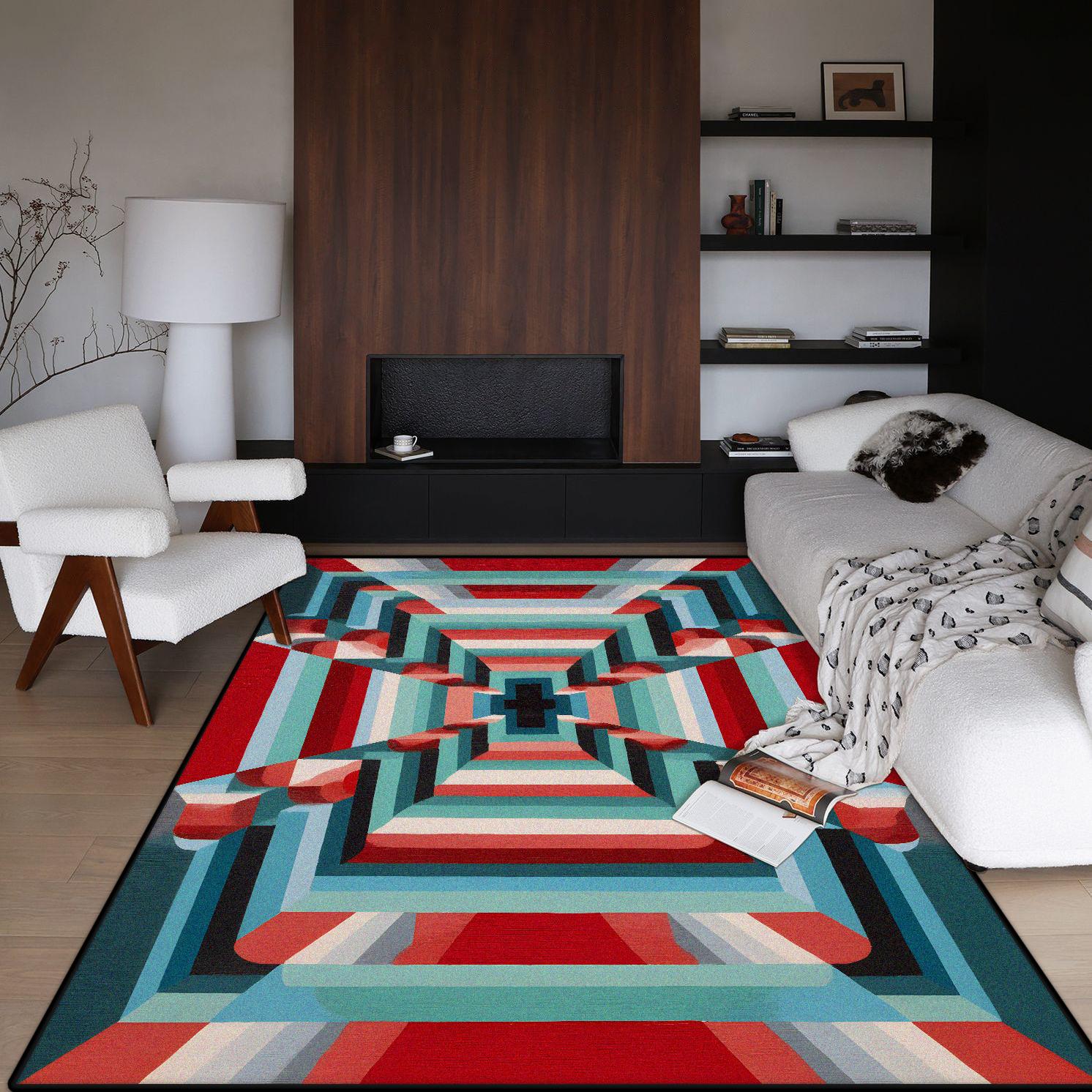 

Geometric Abstract Large Area Carpet Living Room Antiskid Room Decor Gaming Room Rug Soft Foldable Entrance Door Mat Easy Clean 60x90cm