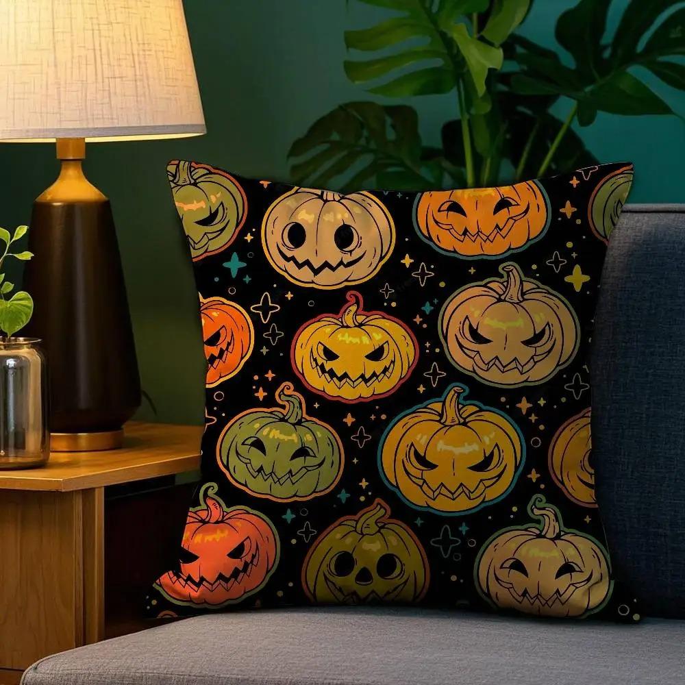Halloween Witch Hat Cartoon Printed Cushion Cover, Living Room, Home, Office Decoration Cushion Cover, Daily Home Decoration