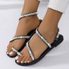 2025 New Summer Women Flat Sandals Pearl Decoration Sandals Leather Flat Beach Sand Holiday Shoes for Women Sandalias De Mujer