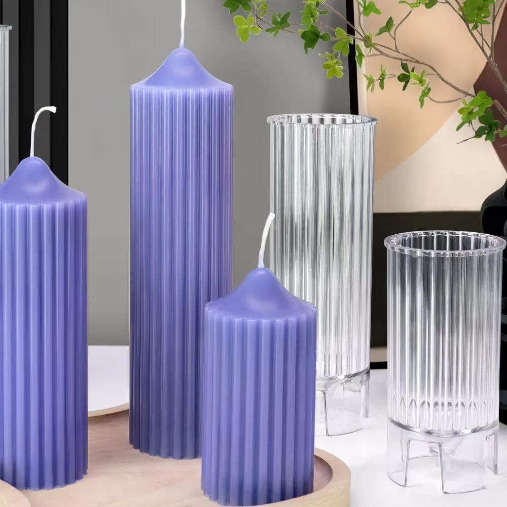 Sharp Tip Striped Cylindrical PC Candle Molds Columnar Candle Resin Acrylic Mold DIY Easy Release Aromatherapy Candle Mould Home Decoration Gifts