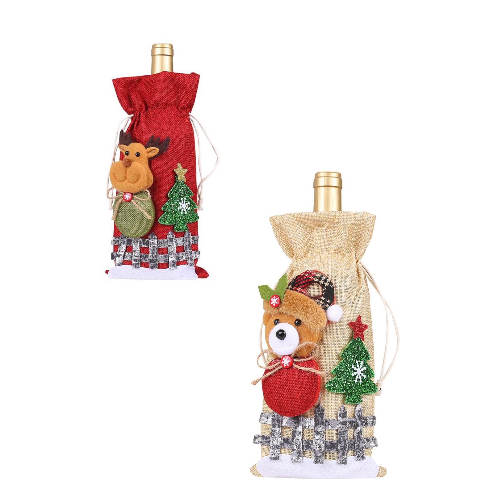 

Christmas Decoration Linen Snow Cartoon Drawstring Bottle Cover One Size