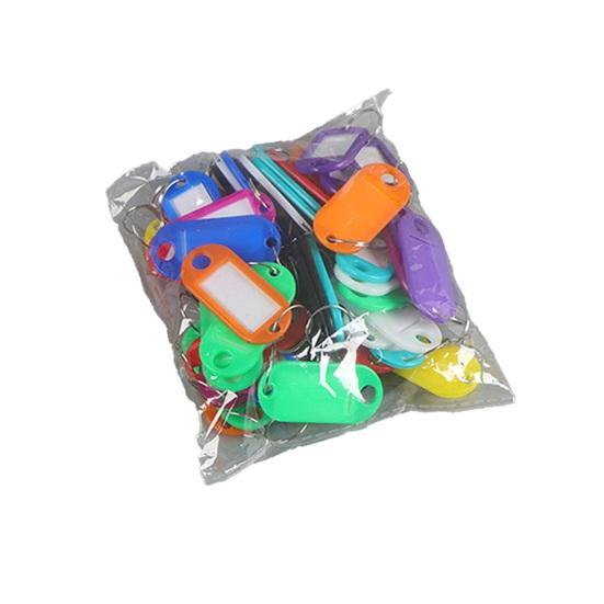 

50Pcs Key Tags Bright Colors Plastic Waterproof Writable Hotel Key Organizer with Detachable Metal Rings Crack-resistant Key Labels A