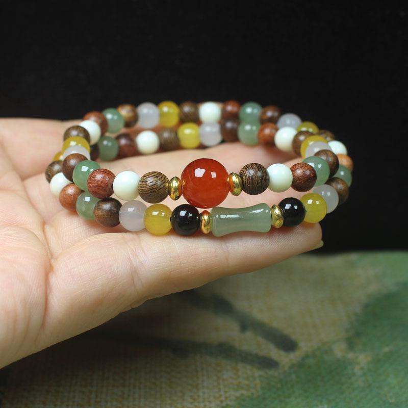 6mm Double Layer Multi Bead Bracelet Wooden Glass Beaded DIY Fashion Accessory