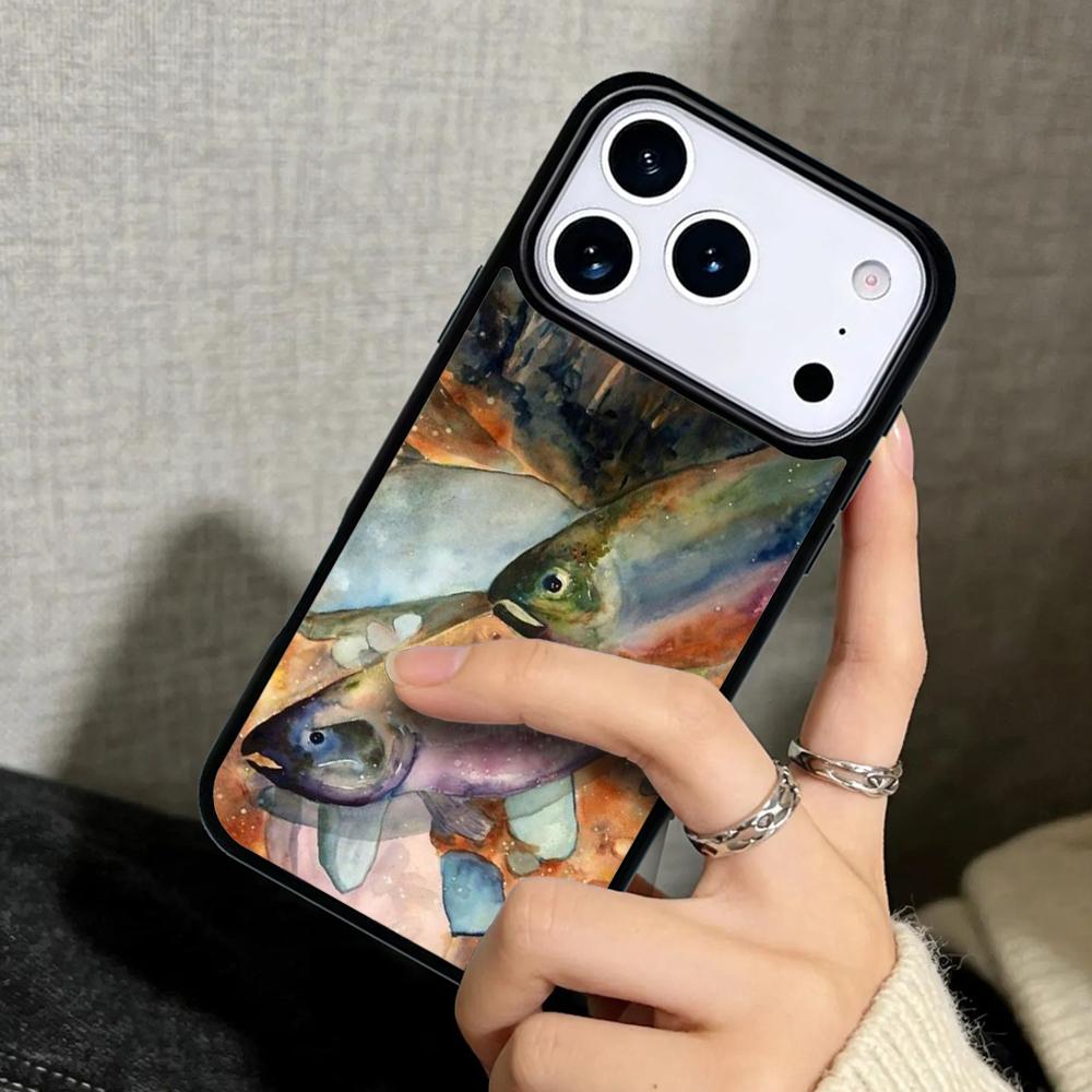 Capa Case for iPhone 17 Air 16 Pro Max 15 Plus 11 13 Mini 14 12 Back Phone Cover Trout Fish Fishing soft