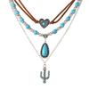 Sweet and Cool Jewelry Retro Imitation Turquoise Summer Collarbone Chain Beaded Necklace Set Ethnic Style Multi-item Jewelry