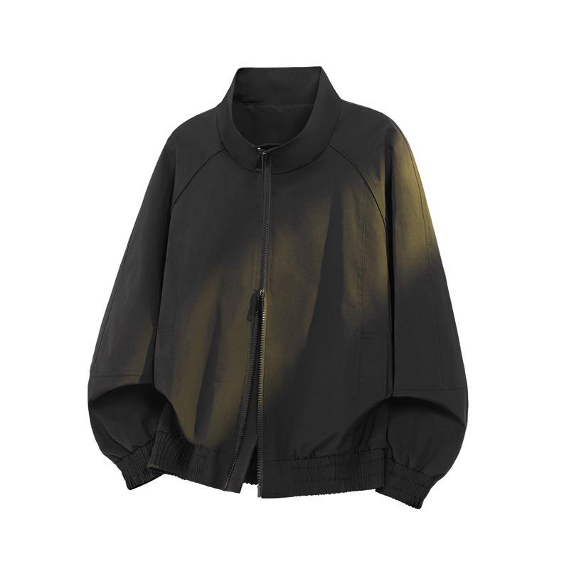 Men Loose Stand Collar Cleanfit Deconstructed Short Bomber Jacket Casual Workwear Outerwear
