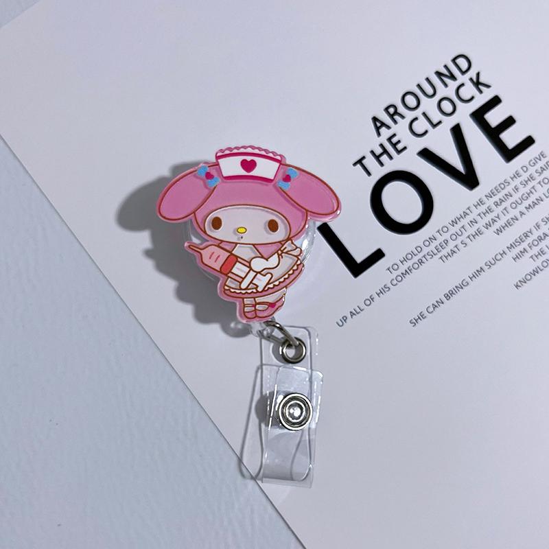 1 Piece Working Permit Pass Card Clip Cartoon Sanrio Badge Cute Melody Reel Retractable Id Name Card Clips For Nurse Badge