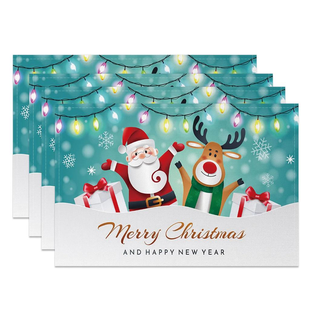Christmas Placemats Santa Claus Milu deer Xmas tree Home Winter Table Seasonal Merry Christmas Family Party Restaurant Decor