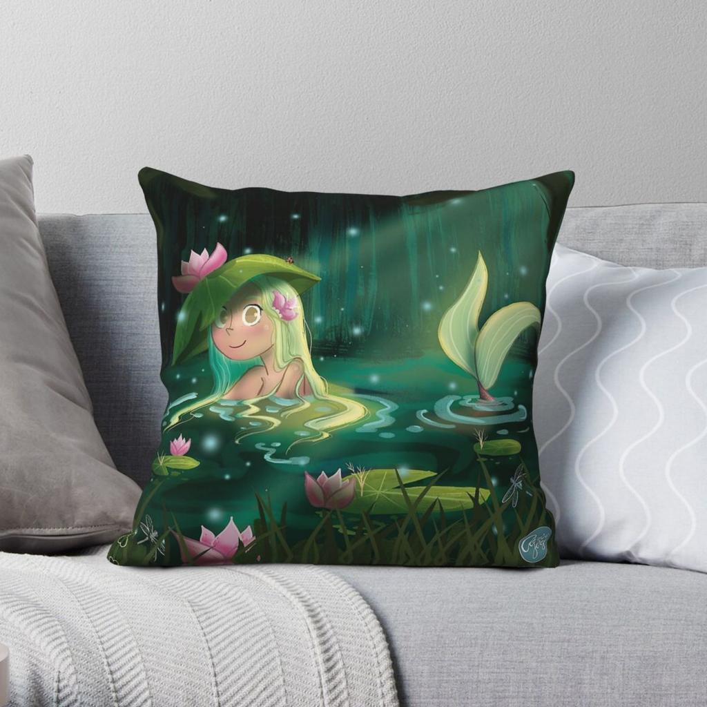 Mermaid In A Lily Pond Pillowcase Polyester Linen Velvet Printed Zip Decorative Pillow Case Room Cushion Cover