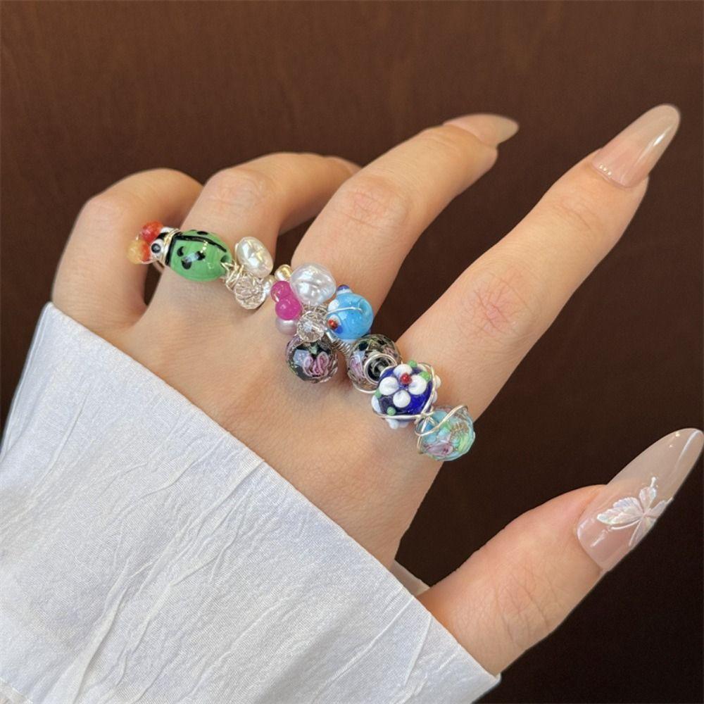 Jewelry Accessories Insect Drip Oil Ring Geometric Enamel Flower Ring Retro Painting Ring  Friend