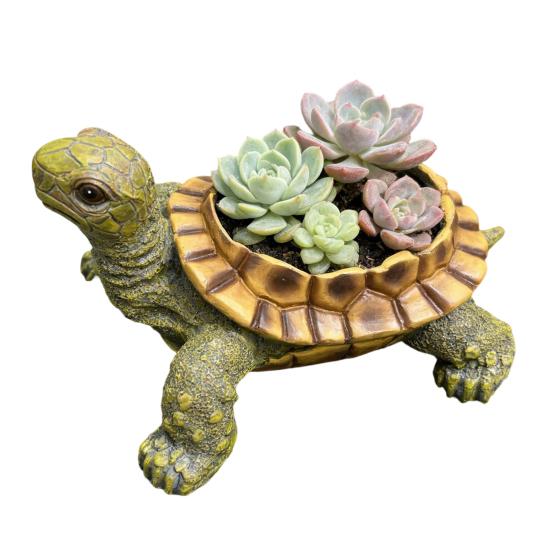 Small Turtle Planter Resin Turtle Shaped Flower Pot with Drainage Holes Cute Animal Cacti Pots for Office Home Desktop Decor