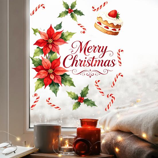 Christmas Party Supplies Watercolor Static Sticker, Santa Claus/Deer/Christmas Tree/Cake Pattern Print, Indoor Outdoor Decals Thickened PVC Removable