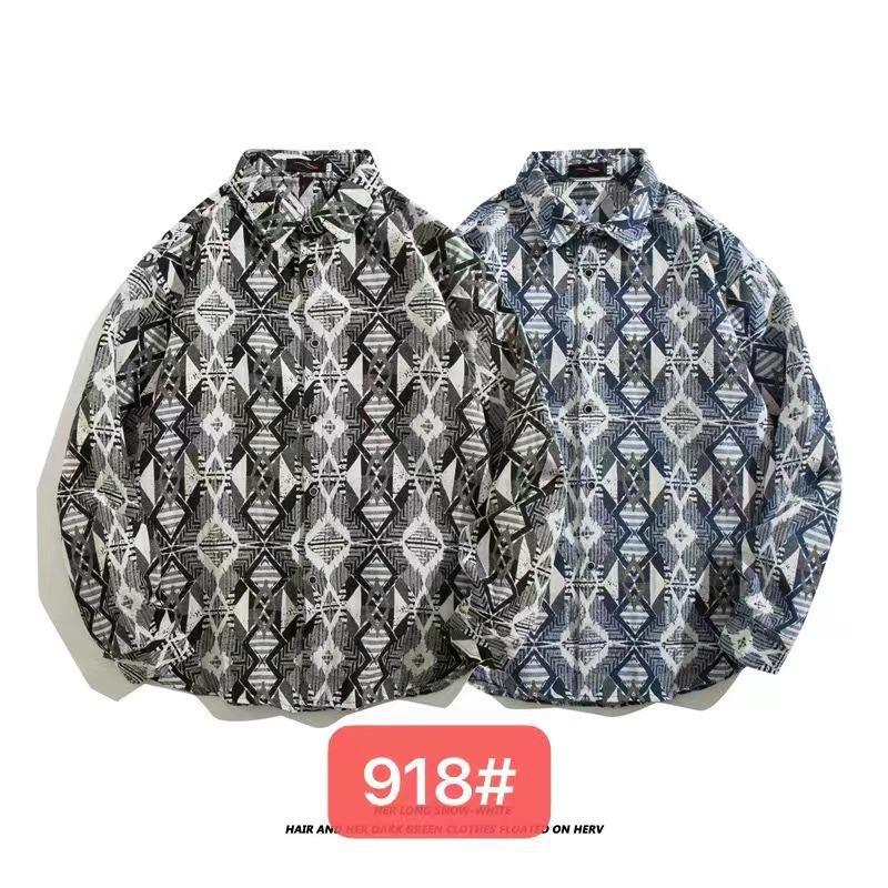 Men's Cuban Vintage Retro Long Sleeve Shirt Japanese Ethnic Style Autumn Winter Casual Button Down