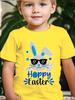 Taglie Europee Bambini T-shirt a Maniche Corte per Ragazzi con Stampa Coniglietto Felice di Pasqua 100% Poliestere Lavabile in Lavatrice Divertente Design a Cartone Animato per Primavera/Estate/Autunno