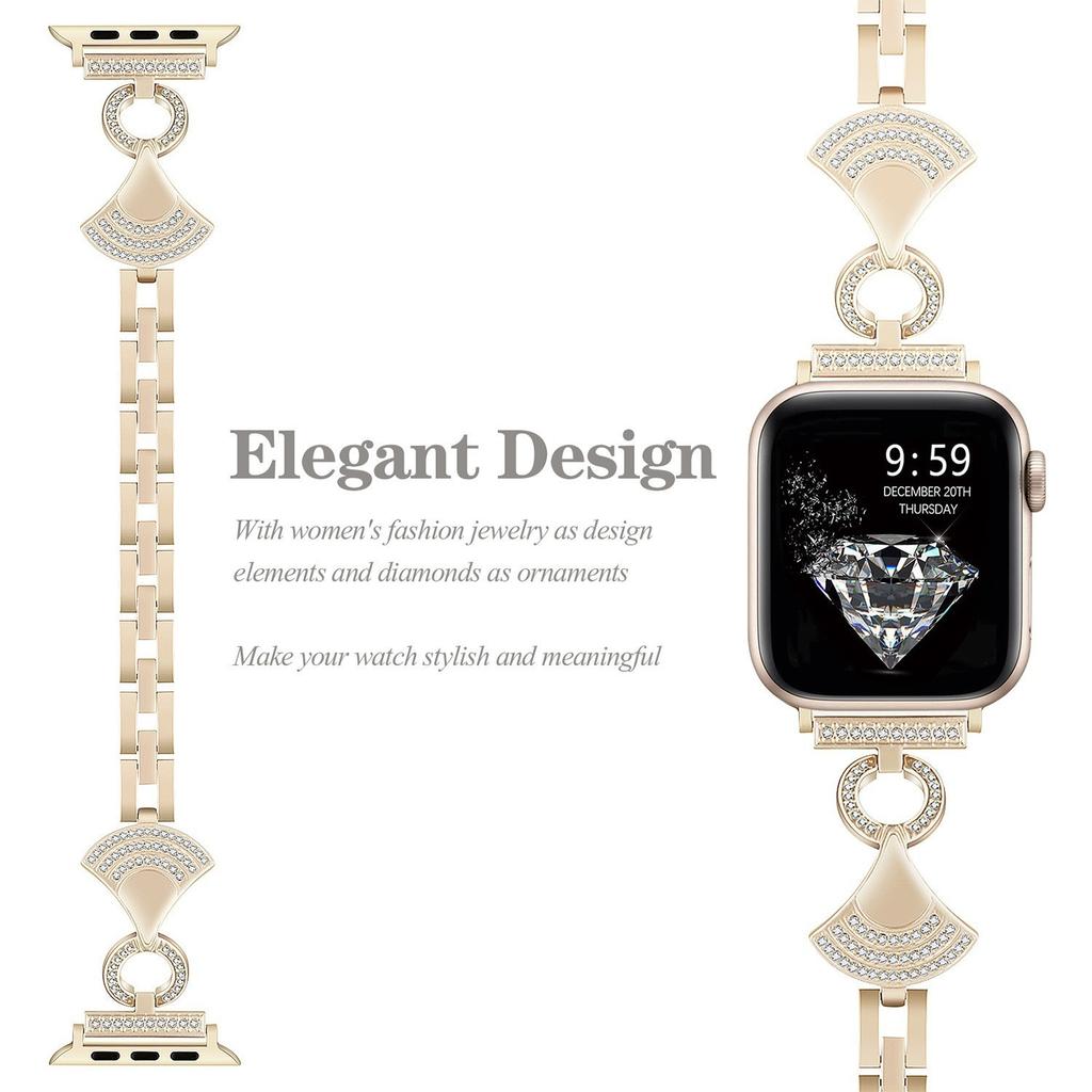 Stainless Strap for Apple Watch Series 11 10 42mm/9 8 7 41mm/SE3 SE2 SE 6 5 4 40mm/3 2 1 38mm Shell Shape Rhinestone Decor Watch Band
