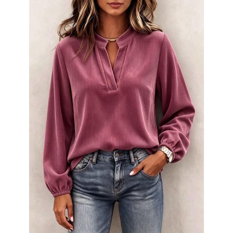 Women S Long Sleeve V Neck Lantern Sleeve Loose Knit Top