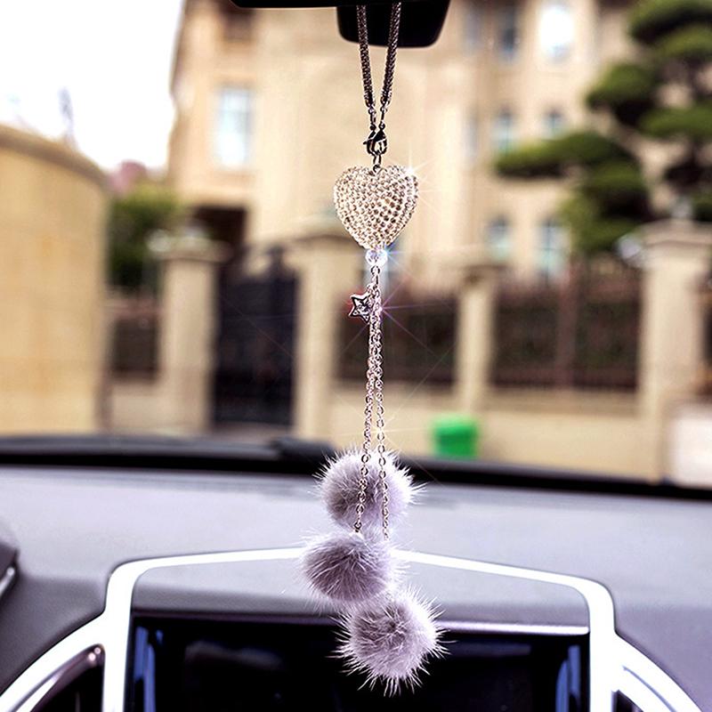 Rhinestone Crystal Plush Pendant Auto Rearview Mirror Ornament Car Mirror Hanging Accessories Car Interior Decoration
