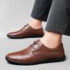 FashionMen's Genuine Leather Shoes Soft Sole Loafers Versatile Flat Shoes Retro Brown Men's Business Shoes Simple Commuting Shoes
