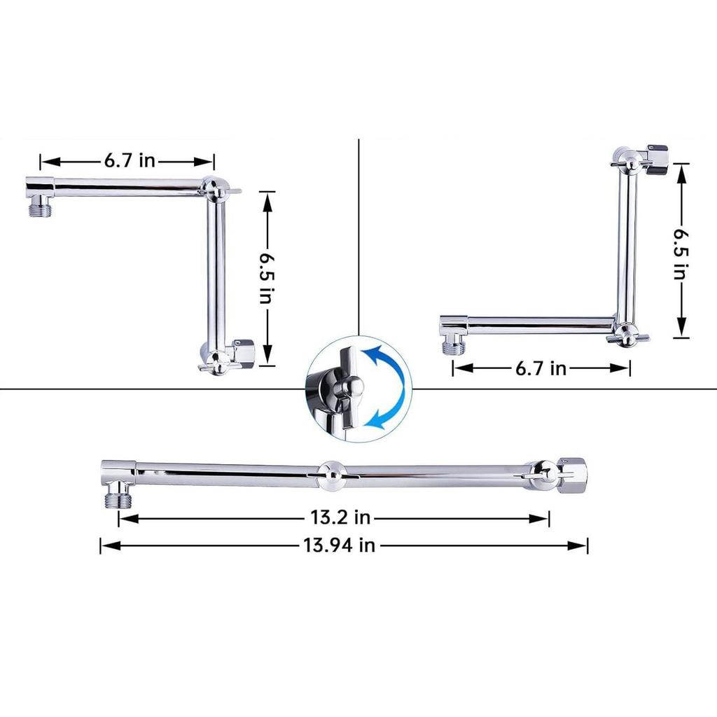 Braccio Estensibile per Doccia da Bagno 18 pollici G1/2 Connessione Universale Regola Altezza/Angolo Braccio Doccia Esteso Estensore Testa Antigoccia