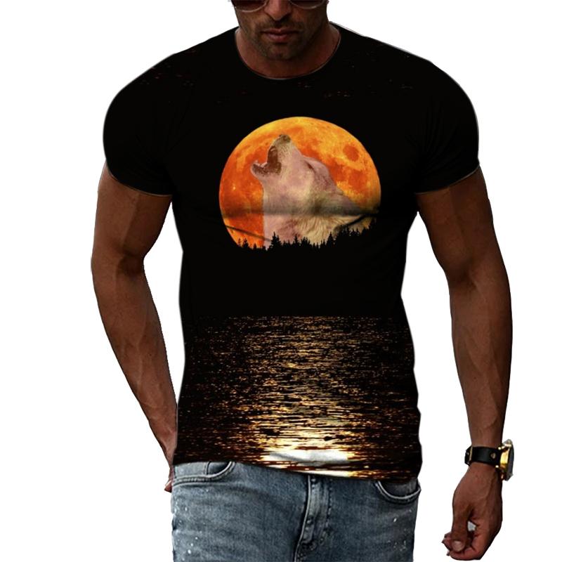Casual Men's Animal Print T-shirt Hip-hop Elements Street Trend Round Neck Dress Personality Fashion New Summer Short Sleeve Top