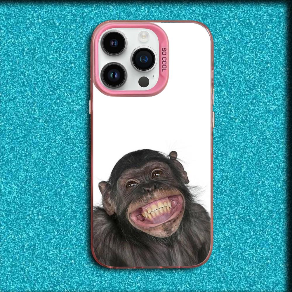 

Забавный чехол для телефона с обезьяной для iPhone 16, 15, 14, 13, 12, 11, Mini, Pro, MAX Розовый Матовый Силиконовый Чехол iPhone16plus