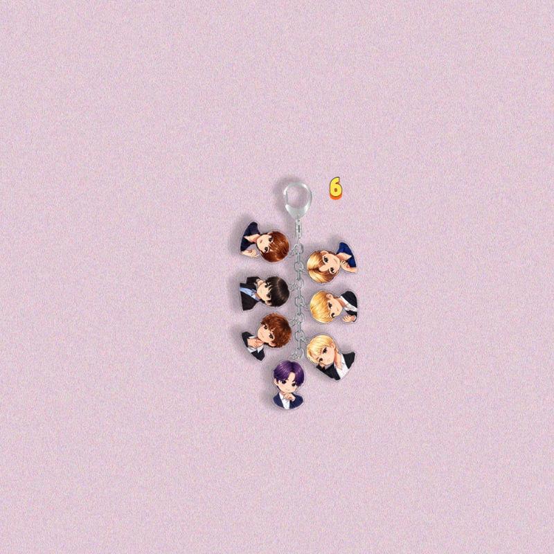 9pcs BTS Multi-Charm Keychain, Bangtan Boys Member Photo/Cartoon Figure Chain Keyring, Kpop ARMY Fans Bag Charm