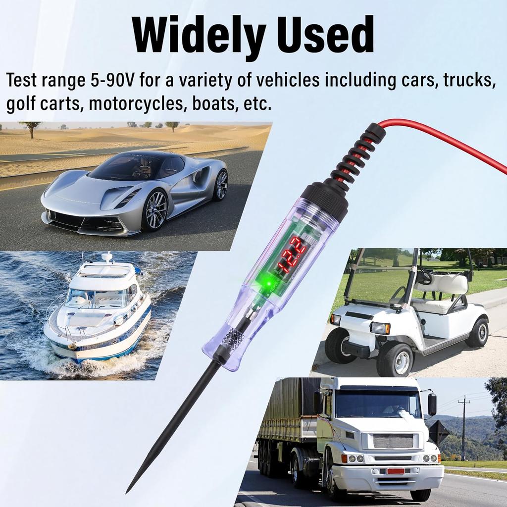 Test Light Automotive, 5-90V DC Test Light With Voltmeter, Bidirectional Car Fuse Tester With Voltage Display, Digital LED Circuit Tester With