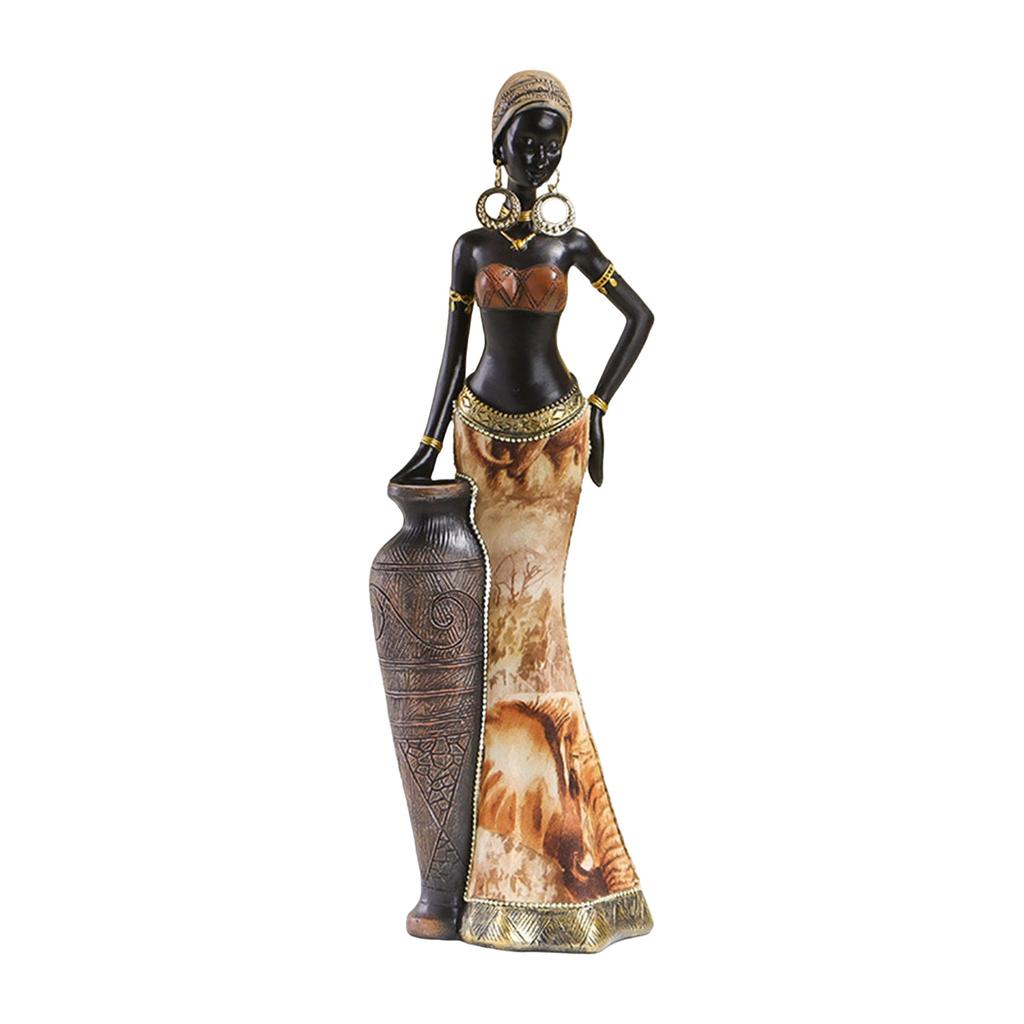 Stil Retro Statuie Femei Tribale Figurine Doamnă Africană Ornament Colecții Rășini Artizanat Artă pentru Desktop Living Room