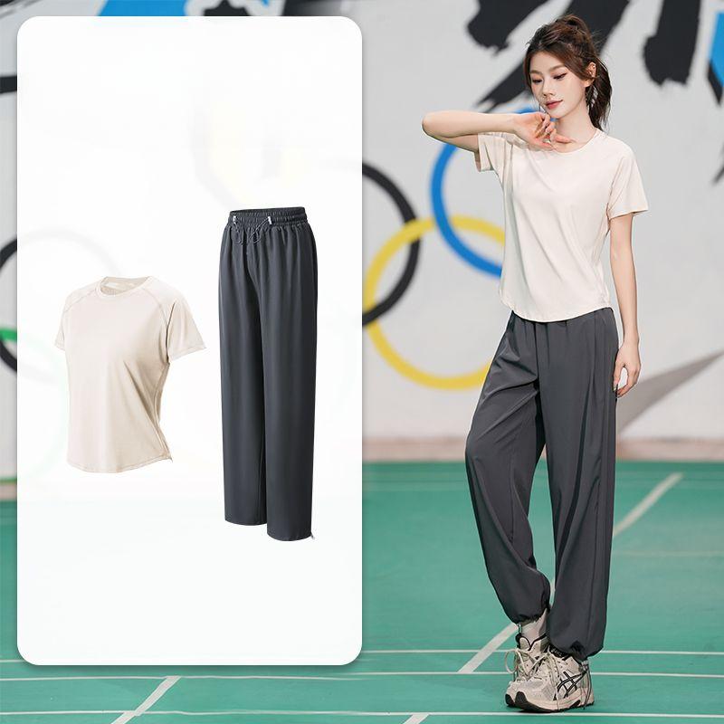 Professional Quick Dry Sports Set Summer Breathable Running Yoga Loose Fitness Short Sleeve Workout Outfit