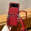Japanese and Korean Samsung ZFlip4 Lychee-patterned Crossbody Phone Case, ZFLIP6 Foldable Screen Back Strap, Hard Case Protective Case