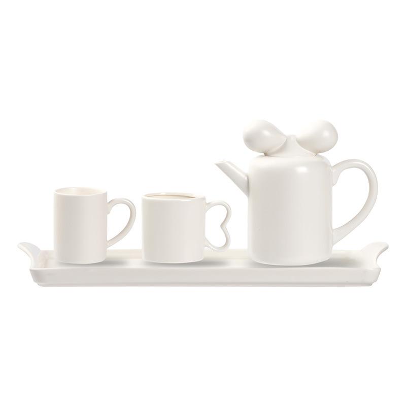 Creative Bow Ceramic Tea Set Household Simple Teapot Teacup Tray Combination Cup Mug