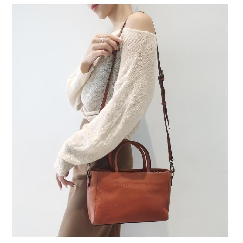 Vegetable Tanned Leather Women's Bag New Simple All-matching Genuine Handbag Commuting Tote Single Shoulder Diagonal