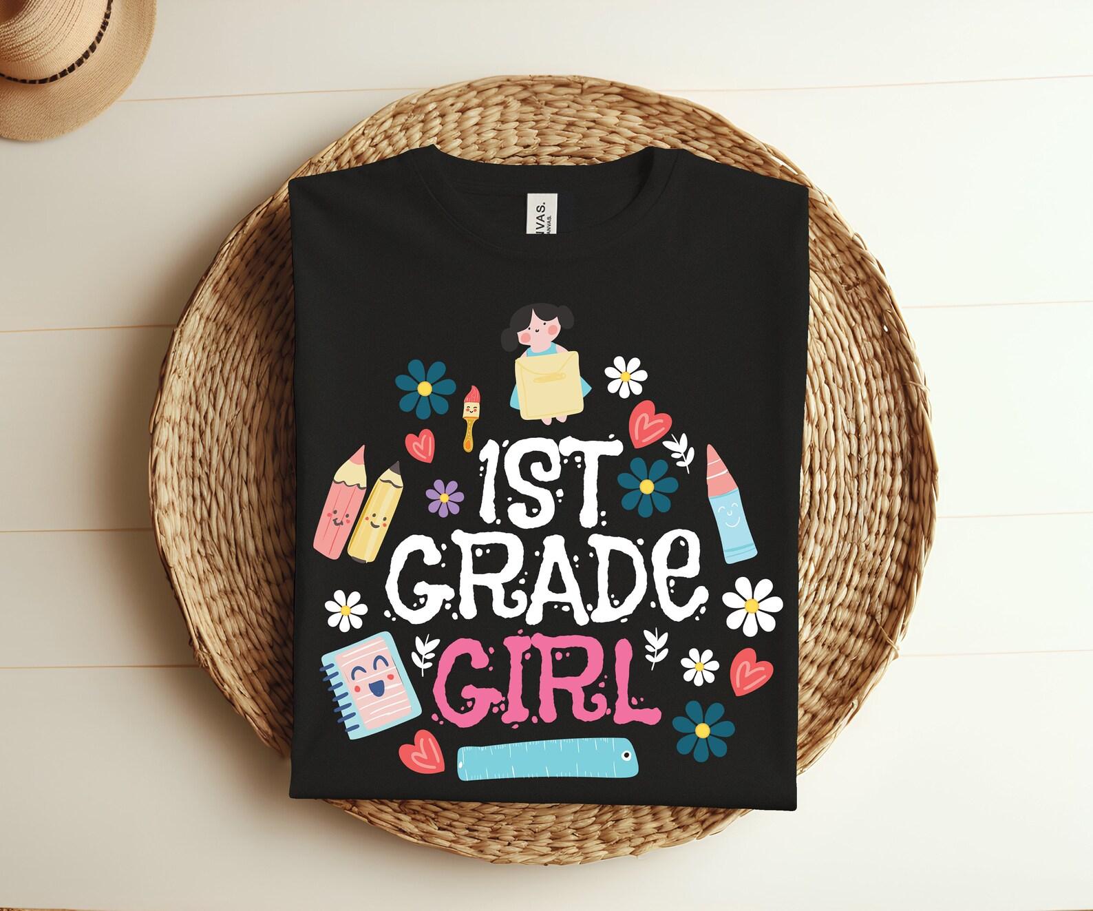 1st Grade Girl First Grade Team Student Teacher T-Shirt, Gift Idea Teachers Girls First Daughter Day Of School Classroom 1st Grade Squad Tee 110