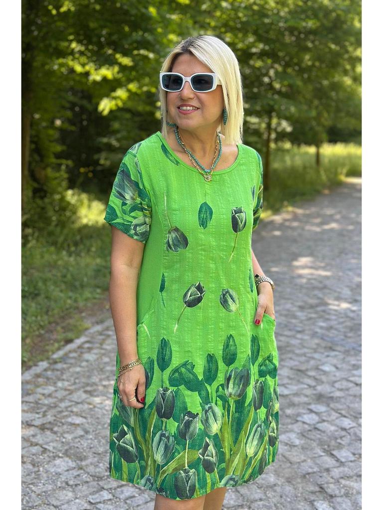 2025 Summer Floral Print Casual Loose Round Neck Dress