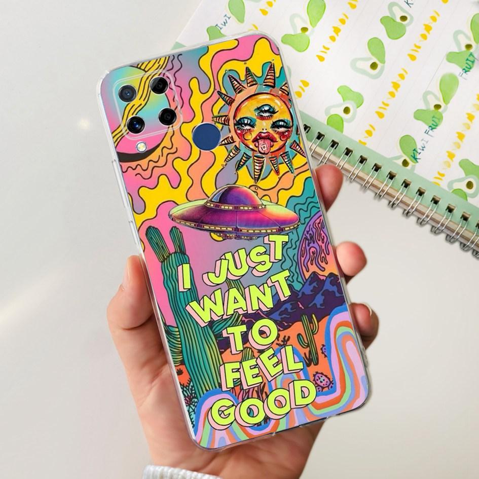 For Realme C15 Case Fashion Marble Butterfly Flower Soft TPU Phone Case For Realme C15 RMX2180 RMX2195 Coque C 15 Silicone Cover