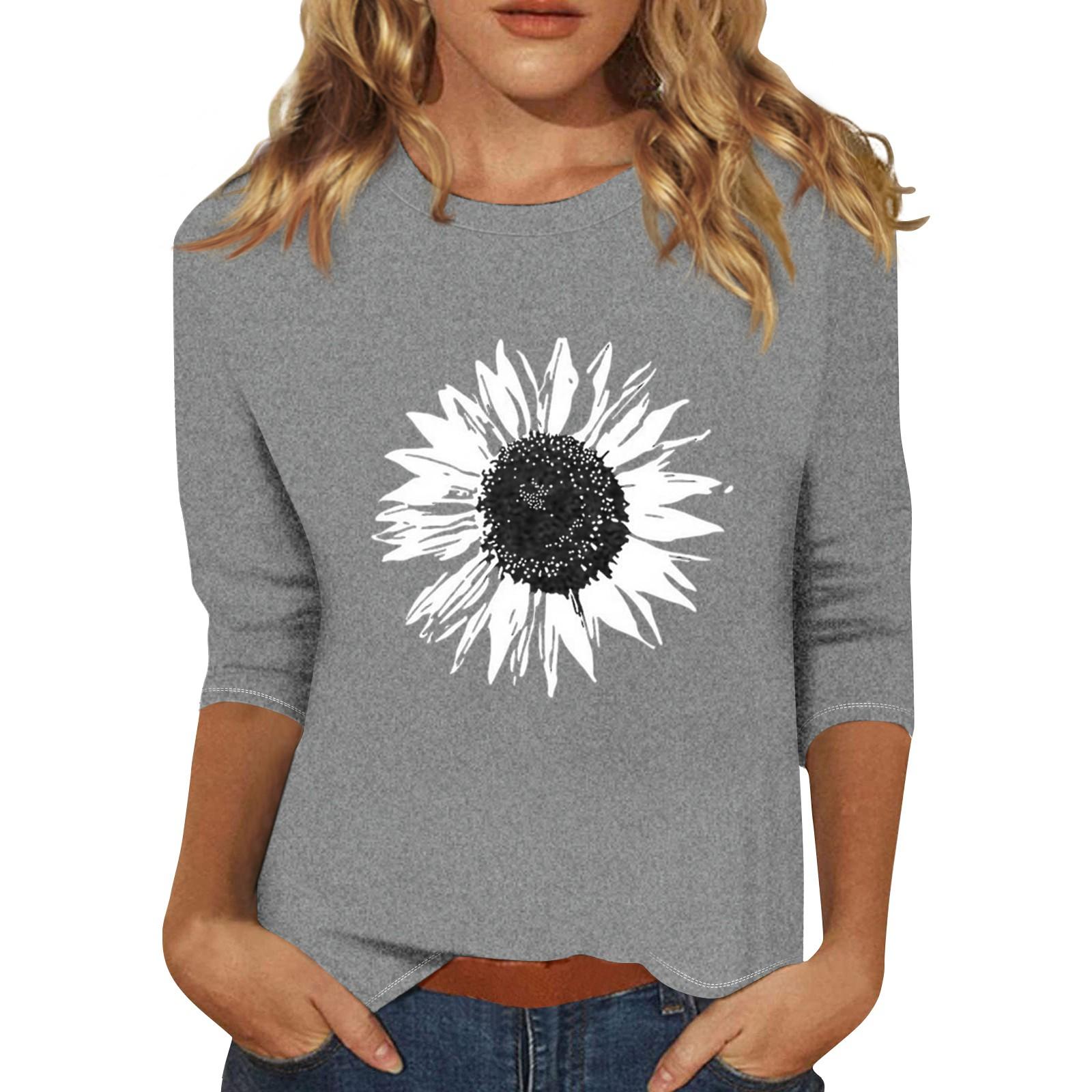 

Женская модная повседневная свободная футболка с круглым вырезом и рукавами 3/4 с принтом, женский топ S