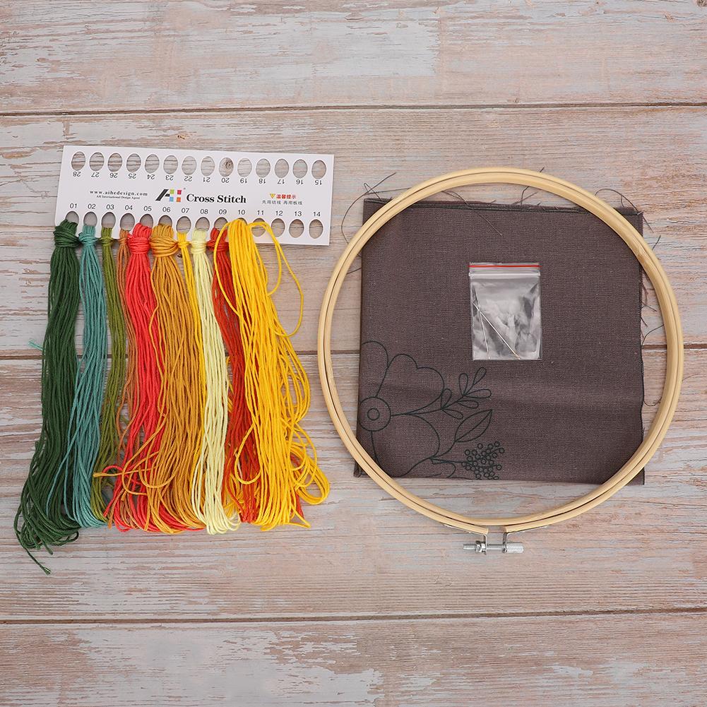 DIY Embroidery Kit Flower Crossed Stitch Unfinished Handwork with 20cm Hoop Frame for Beginner Home DecorationType 4