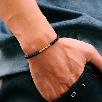 New 4mm Bracelet Men Antique Gold Color Hematite Stone Braclet Natural Wooden Braslet Homme Meditation Beaded Brazalete