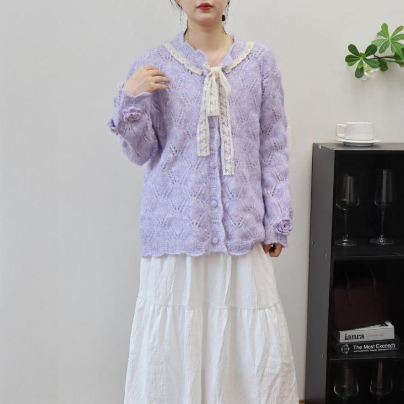 Autumn and winter new loose three-dimensional flower knitted cardigan lazy wind soft waxy temperament sweater jacket women