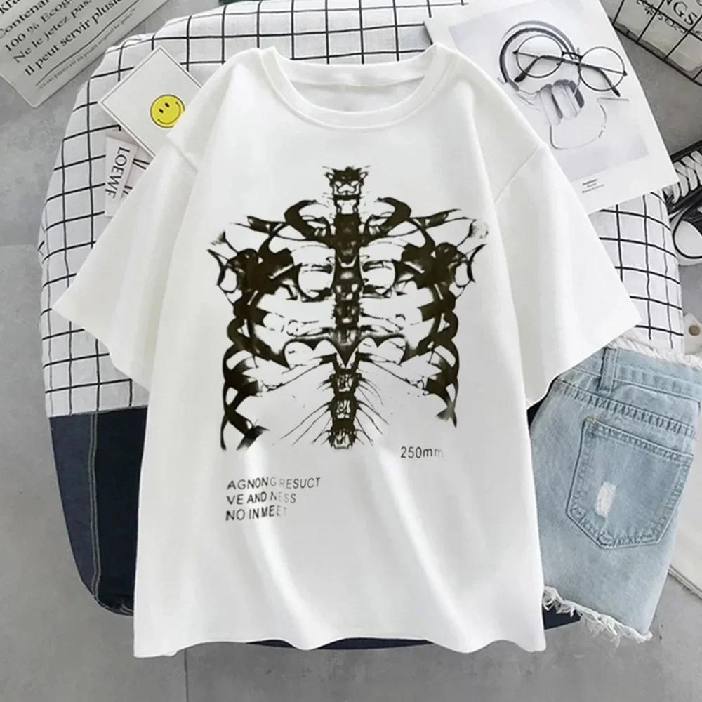 Y2k Harajuku Skeleton Print T-shirts for Gothic Hip Hop Streetwear Unisex Women T Shirt Summer Black Goth Clothes Short Sleeve Tees